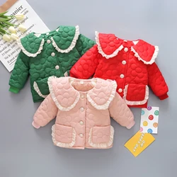 Baby Girl's Cotton Jacket Autumn and Winter Girls' Solid Color Lapel Cotton Jacket Cute Girls' Thick Cotton Jacket
