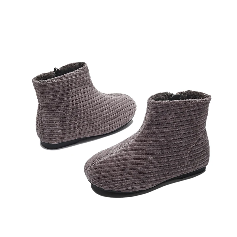 Botas de invierno de pana suaves y cálidas para niña, botas planas con cremallera para niña