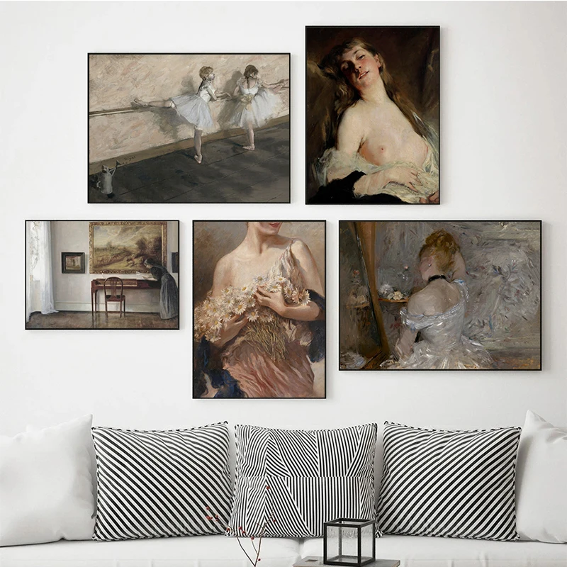 Vintage Antique Grace Posture Women Clothes Portrait Posters Canvas Printing Wall Art Pictures for Living Room Home Decor Gifts