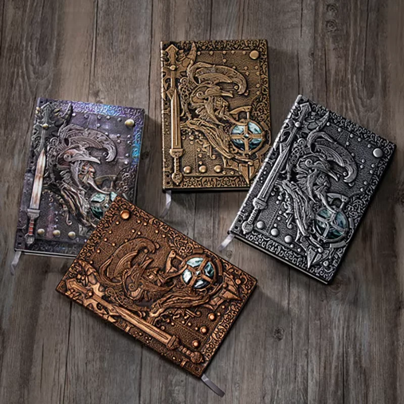 1Pcs Creative Retro 3D Warriors Relief A5 Notebook Journal Embossed Writing Notebook Handmade Leather Cover Diary Gift