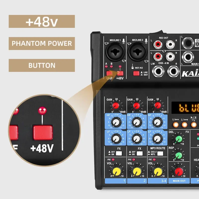 KAIKA G4-M2-2 Small Mixer With Wireless Microphone Integrated Computer Sound Card Guitar USB 4-channel Audio Mixer