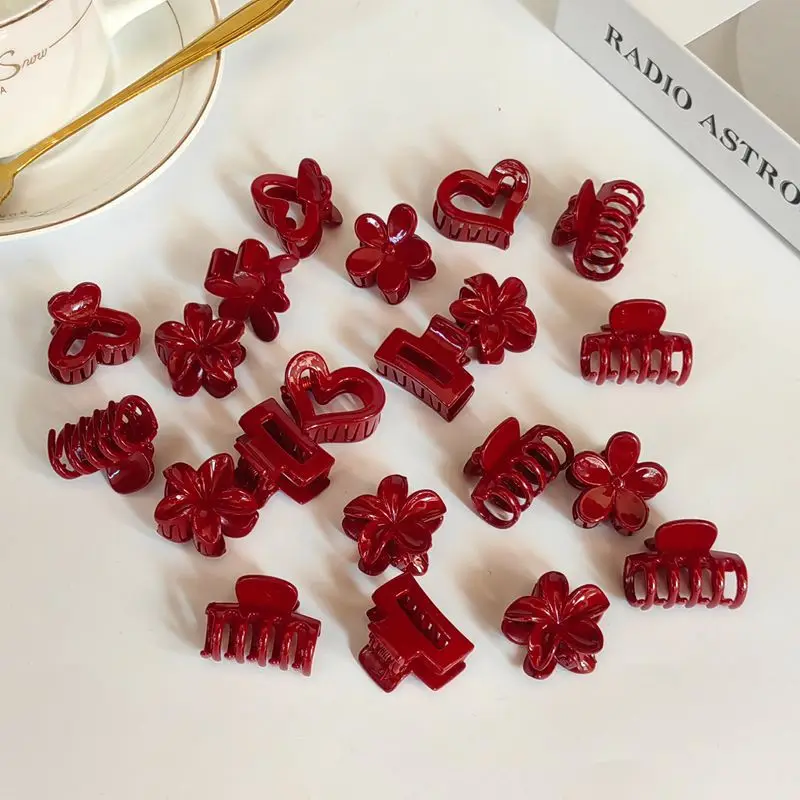 10Pcs Mini Red Hair Claw New Year Clips Mixed Small Grab Clips Girl Bangs Cute Hairpin Side Hair Clip Hair Accessories for Women - view 3