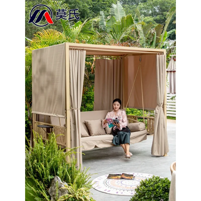 HW-19 Outdoor Swing Lying Bed Rattan Chair Balcony Dual-purpose Hanging Chair Indoor and Outdoor Home Villa Yard Lazy