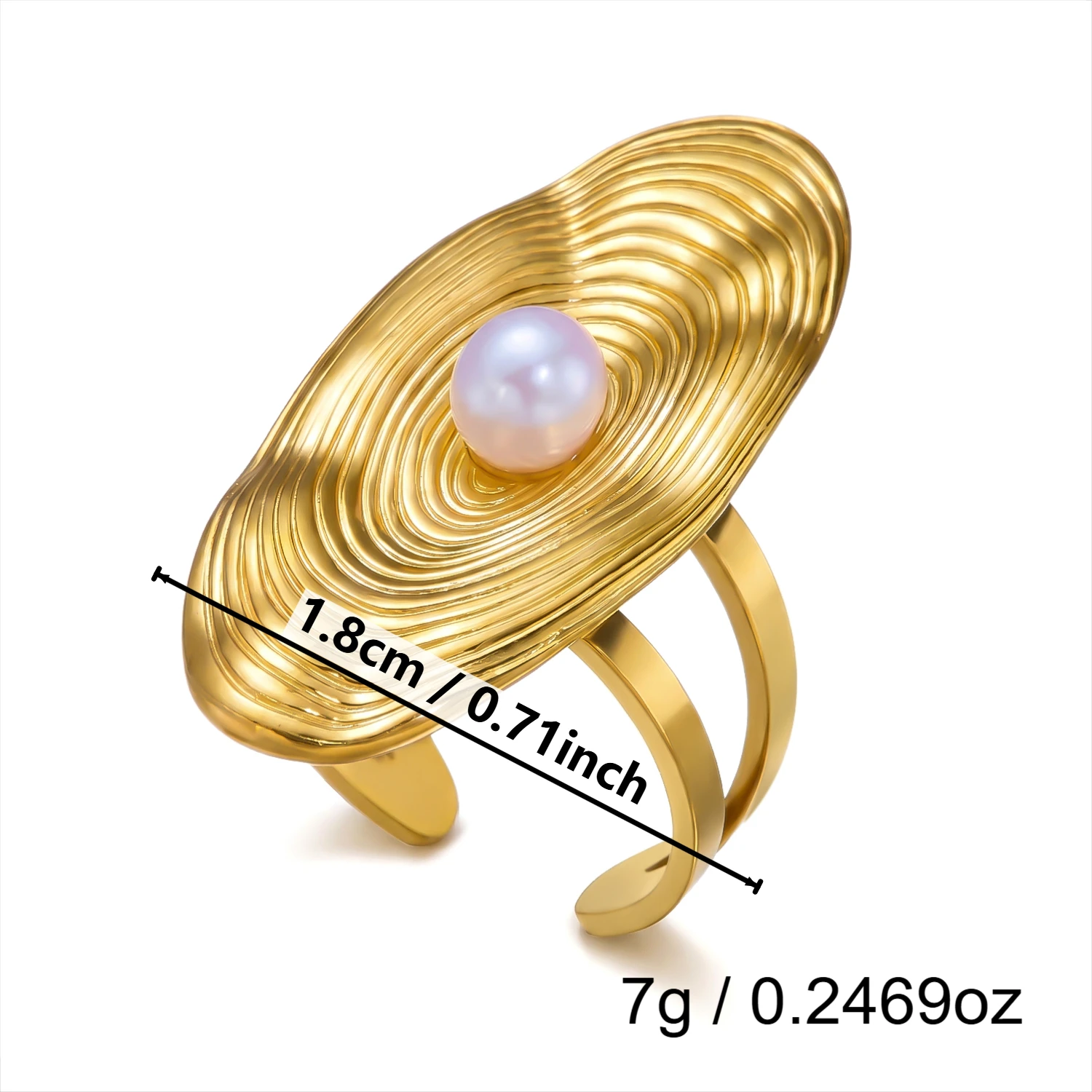 Edelstahl Weiße Öltropfen Offene Ringe für Frauen Naturstein-Einlage Breiter Ring Stapelbare Ringe Vergoldeter Schmuck – Detail 9