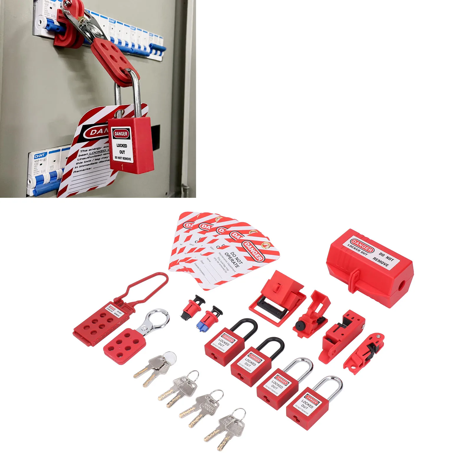 1 Set Electrical Lockout Tagout Kit Hasps Plug Lockout Loto Safety Locks Hanging Tags Keys and Storage Bag