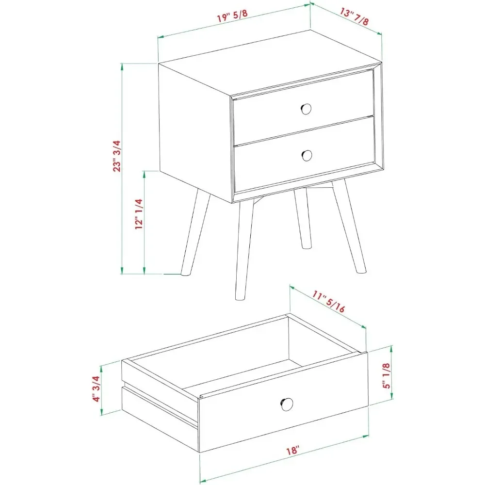 2-Piece 2-Drawer Solid Wood Nightstand Set Filing Cabinets freight Free File Office