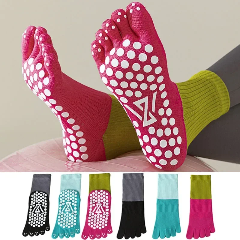 Pilates Five Toe Socks  Women Cotton Silicone Non-slip Crew Yoga Socks