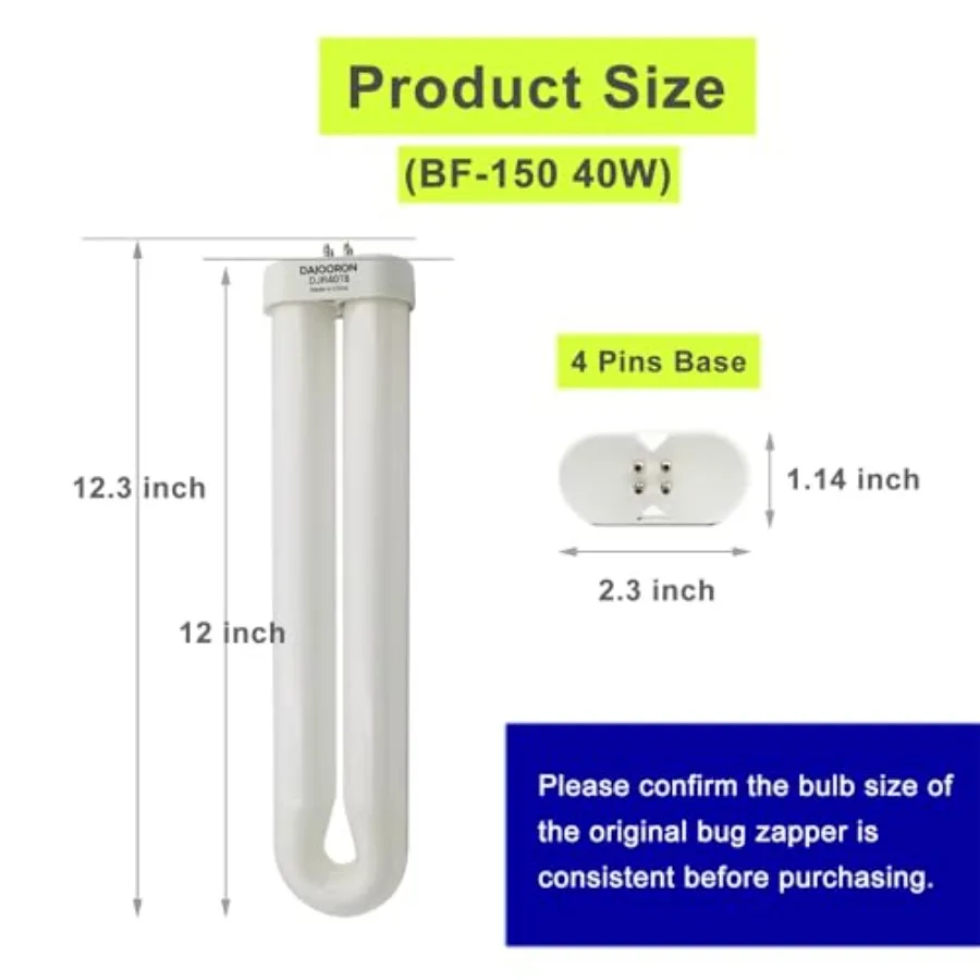 BF-150 Bug Zapper Replacement Bulb 40 Watt for Flowtron BK-80D, MC9000, FC-7600, FC-7800, FC-8800, Stinger UV40 b4040, 12 inch