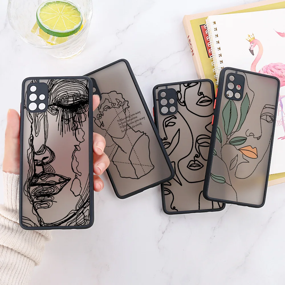Abstract Face Line Case For Samsung A73 Fundas Galaxy A54 A53 A33 A13 A52 A52s 5G A51 A12 A32 A21S A22 A72 A71 A31  Matte Covers