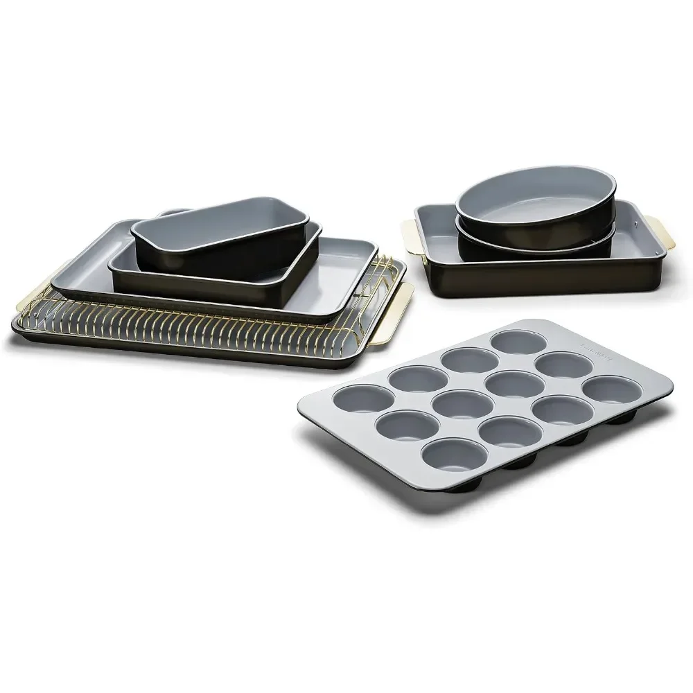 Nonstick Ceramic Bakeware Set - Baking Sheets, Assorted Baking Pans, Cooling Rack, & Storage - Non Toxic, PTFE & PFOA Free