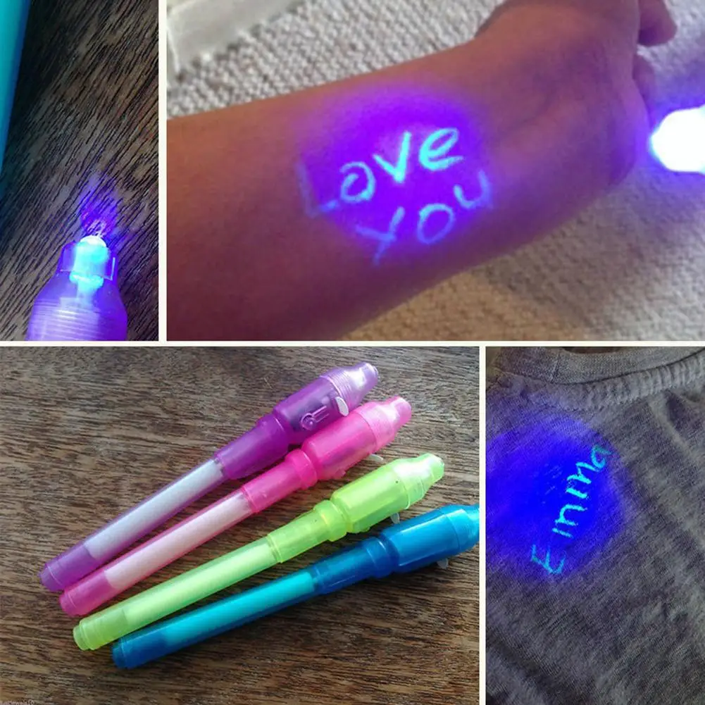 2 in1 Invisible Ink Pen Magic UV Graffiti Black Light Combo Security Handwriting Secret Spy Pen Marker Money Bill Detector Pens
