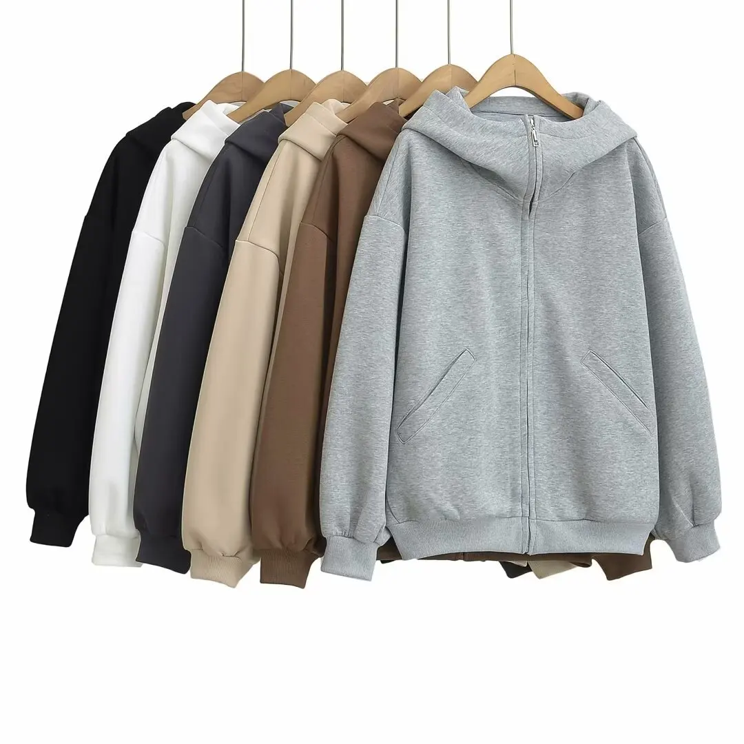 Cárdigan holgado de talla grande con cremallera para mujer, chaqueta larga y cómoda con capucha, Color sólido, combina con todo, Top de moda para Otoño e Invierno