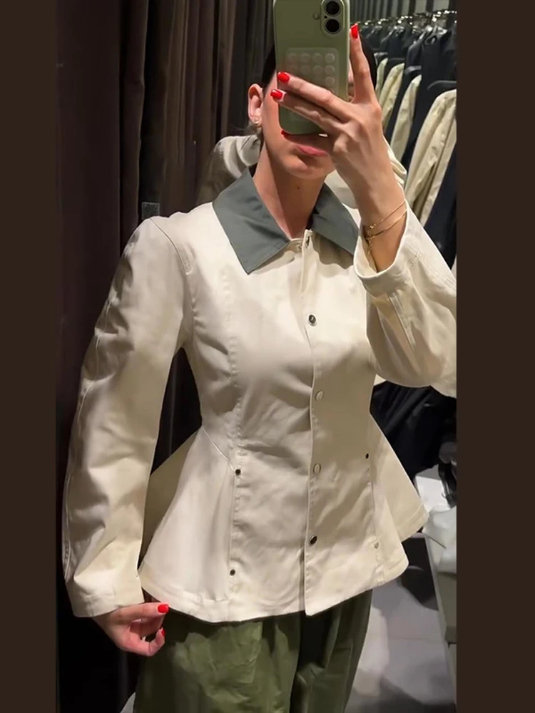 Damenmäntel mit Taillierung, Paneelkragen, Einreiher-Jacke, Retro-Büro-Lady-Stil, Revers, Langarm, Schlanke Oberteile, Neue Oberbekleidung – Detail 3
