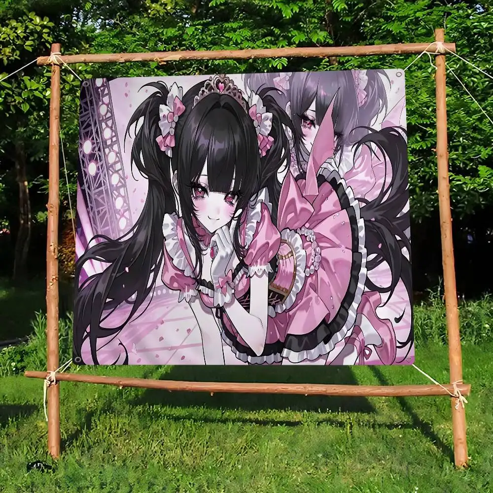 Jirai Kei Fashion Beautiful Girl Small Size Cheerleading Banner Hand Pulled Flag Outdoor Atmosphere Flags