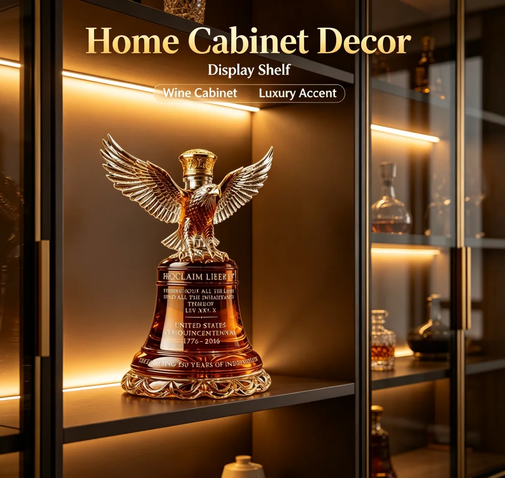 American Eagle Liberty Bell Glass Whiskey Decanter Vintage Bar Accessory Luxury Crystal Liquor Bottle for Bourbon Brandy