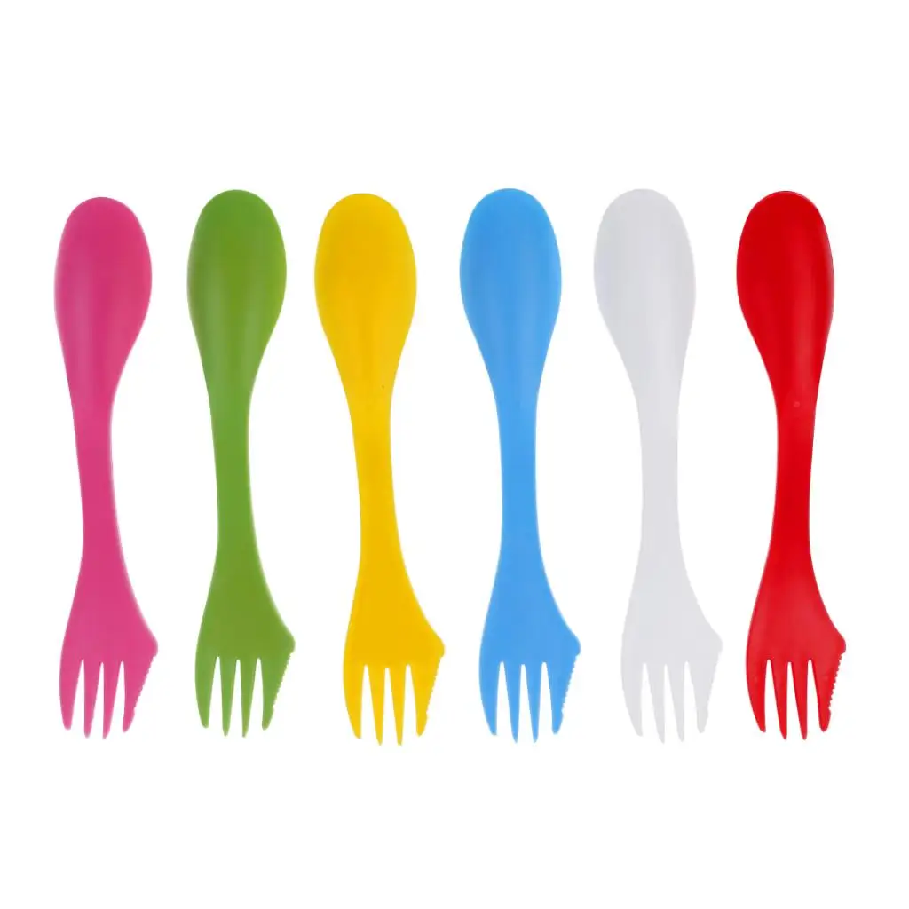 Bulk 6 of Preimium Plastic BPA Free Sporks - 3 in 1 Spoon, Fork And Combo