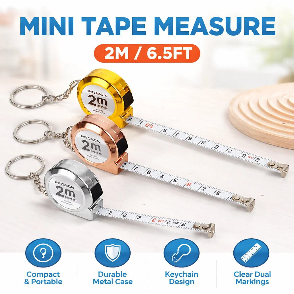 Mini 2M Tape Measure Keychain, Portable Metal Retractable Measuring Ruler, Compact Tool For DIY, Home, Office