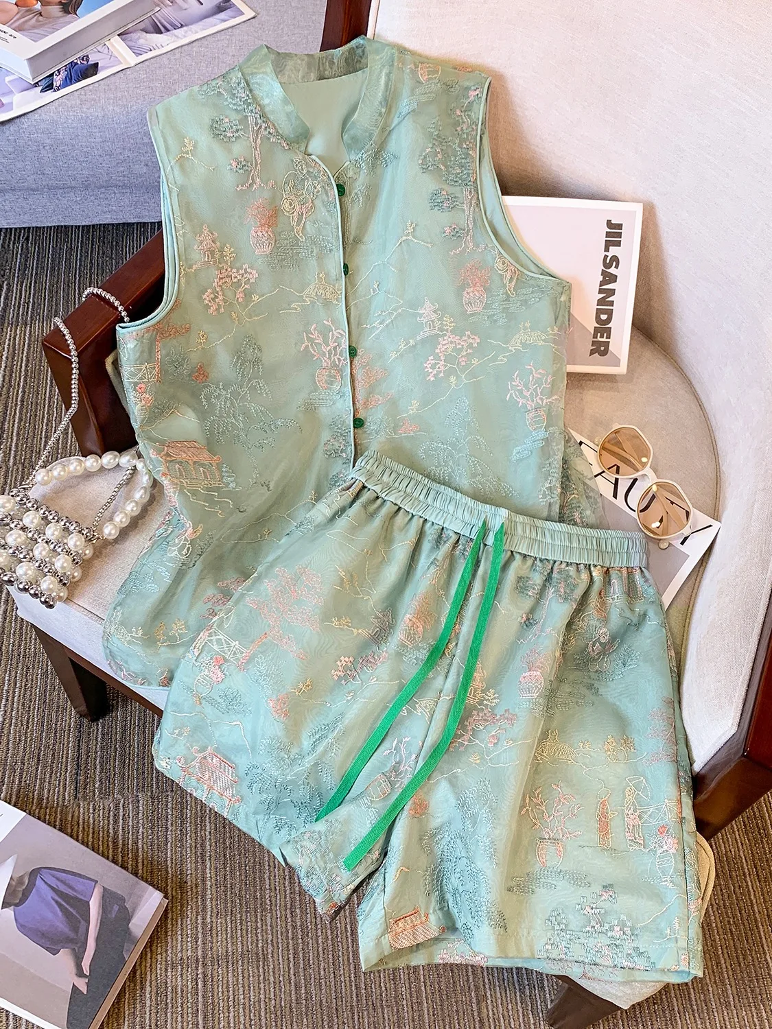 

Новый китайский жилет с вышивкой, женский летний тонкий высококачественный костюм Faion Tang, комплект из двух предметов, хлопок ort Sve