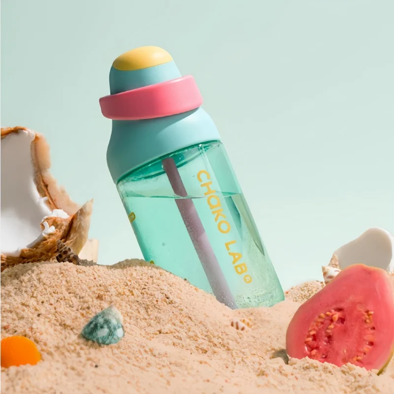 CHaKOLAB 550ml/19oz Kids Water Bottle PPSU Dual-Drink Straw Cup with Volume Scale Portable Cold Drink Plastic Tumbler for Travel