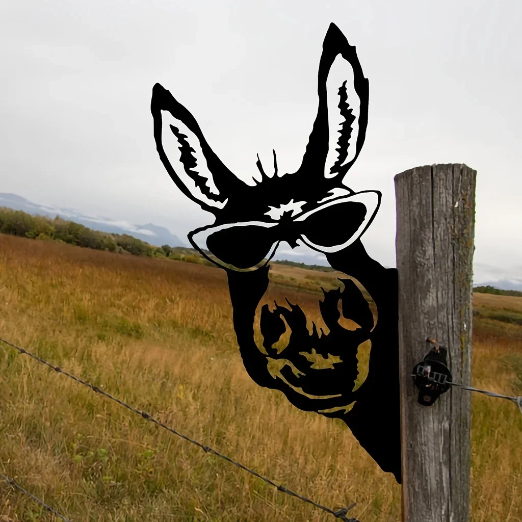 Donkey Shape Iron Silhouette, Outdoor Garden Fence Ornament, Farm Decor Wall Art Home Decoration for Garden Party Decor Iron Art