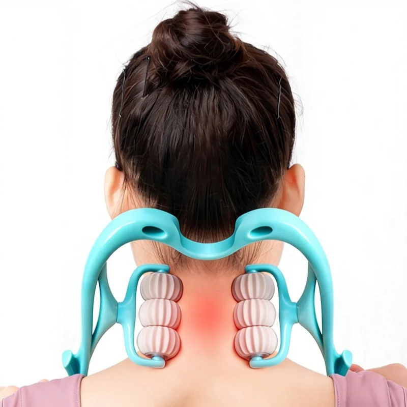 Multifunctional Manual Neck Massager with 6 Rollers