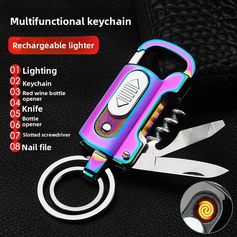 

Lighting Bottle Opener Keychain Multi Functional Lighter Personalized USB Charging Cigarette Lighter Smoking Accessories