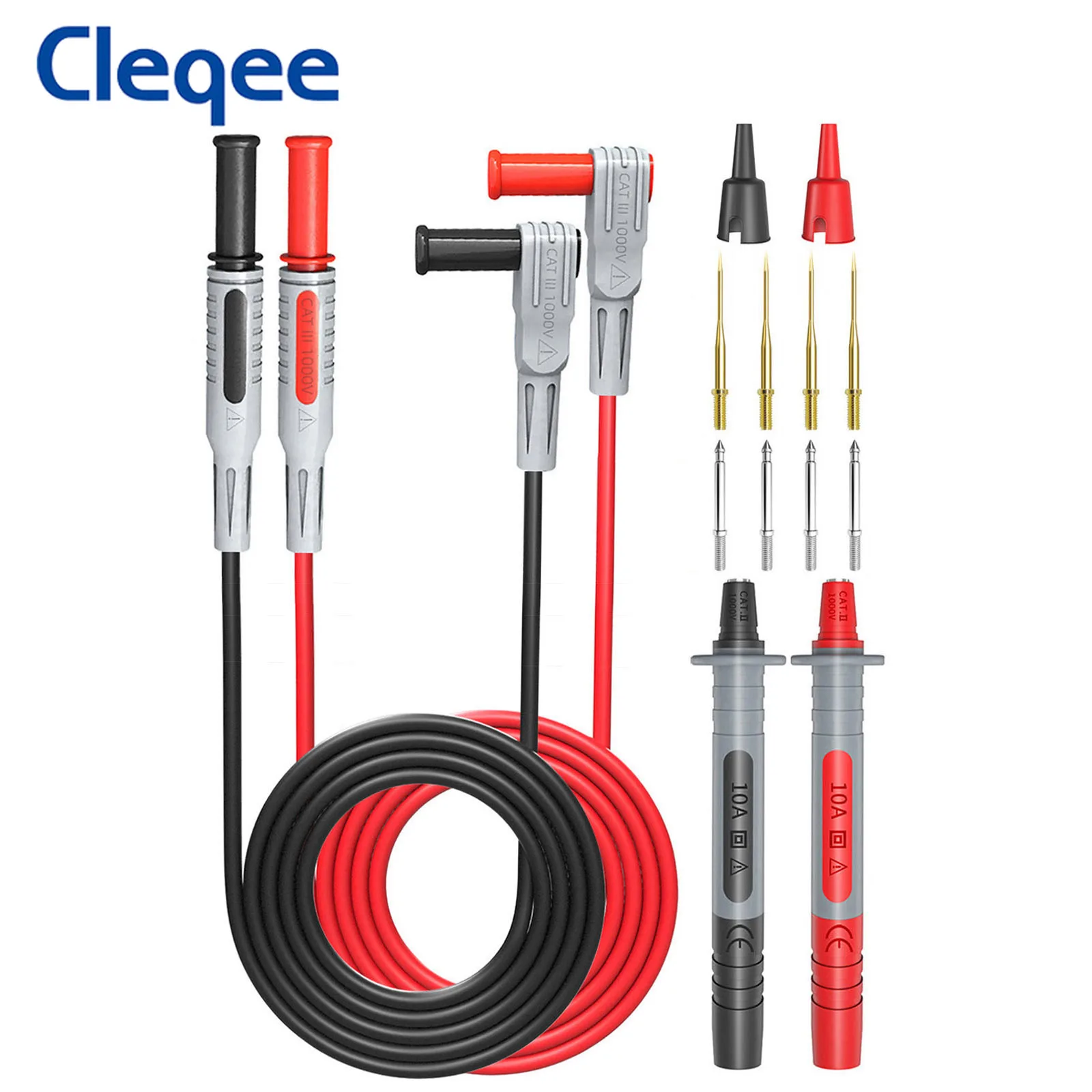 

Cleqee P1300A 4mm Banana Plug Multimeter Test Leads Kit with Relaceable Test Probes 8pcs Sharp 1mm/2mm Test Needles Pins