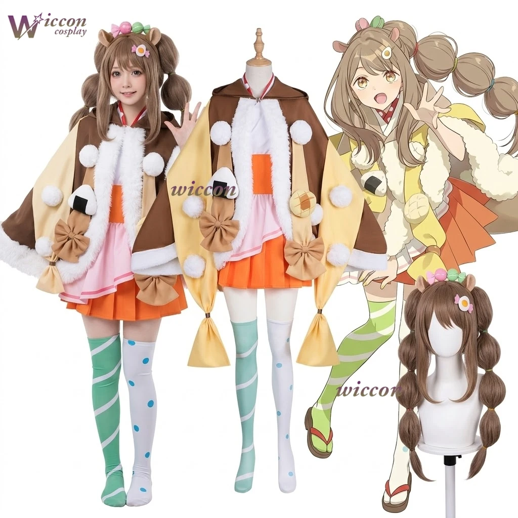 

Anime Princess Kaguya! Cosplay Mami Isayama Costume Light Brown Cape Sweet Lolita Orange Dress Wig Christmas Halloween Suit