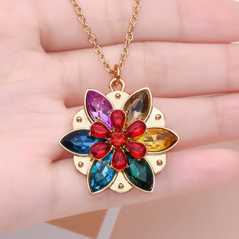 New Anastasia Women's Necklace Vintage Elsa Princess Colorful Crystal Pendant Cosplay Jewelry for Girlfirend Birthday Present