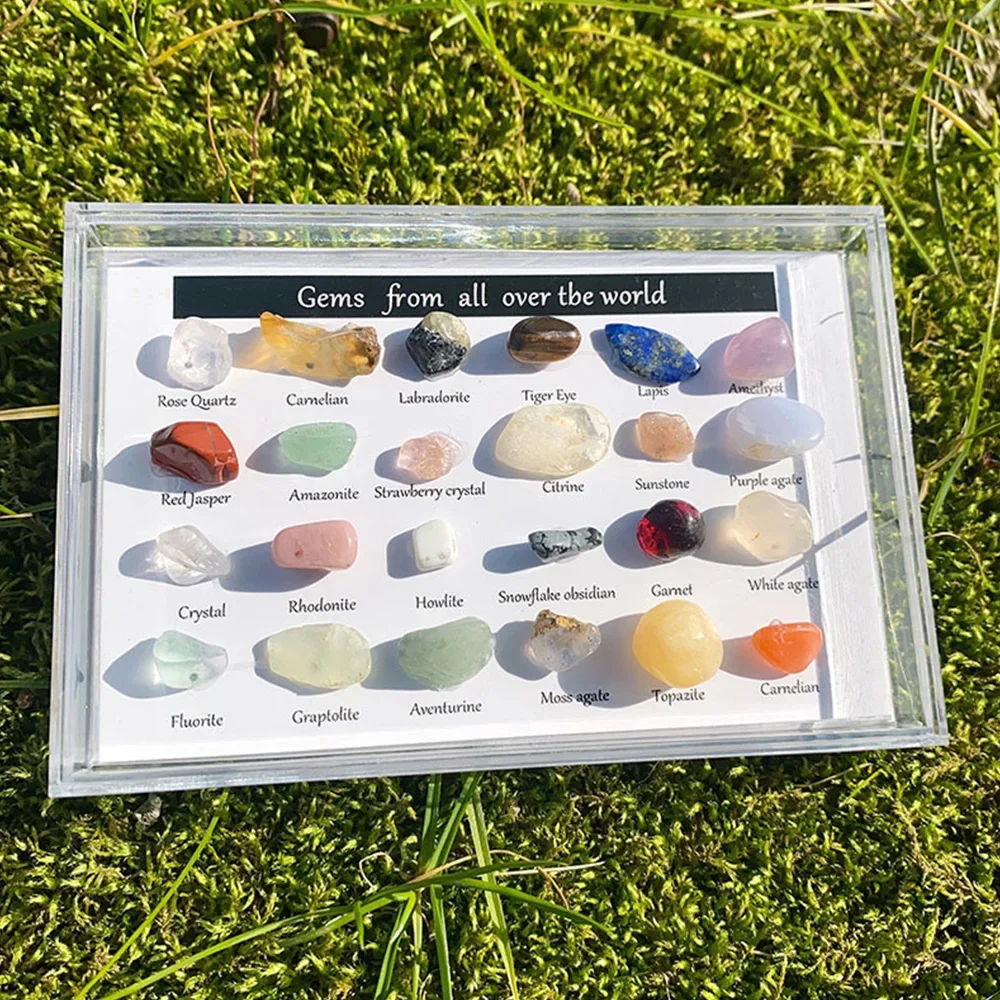 24pcs Healing Crystals Stones Colorful Gems Ore Specimens Polished Stone Geological Teaching Tool Healing Crystals Stone