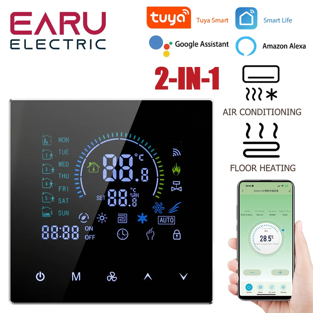 

Tuya WiFi Smart Air Conditioning Floor Heating 2-in-1 Dual Control Thermostat TRV Temperature Voice Remote Controller