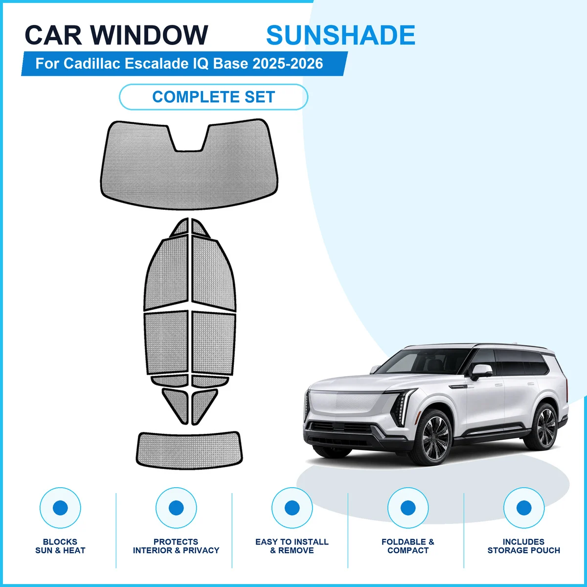 For Cadillac Escalade IQ Base 2025-2026 Custom Full Set Window Sunshades Aluminum Foil Suction Cup Anti UV Privacy