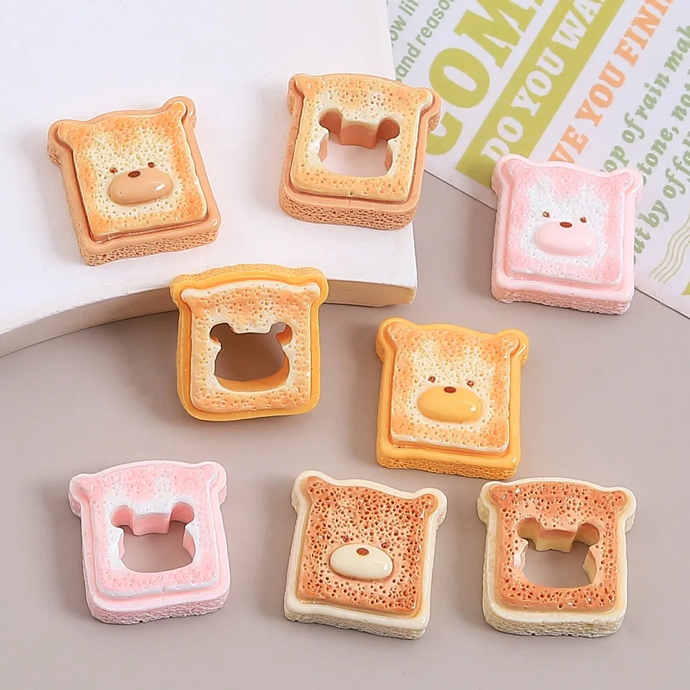 10pcs Simulation Miniature Cute Bear Toast Resin Cabochon Fake Mini Bread DIY Scrapbooking Craft Miniature Dollhouse Accessories