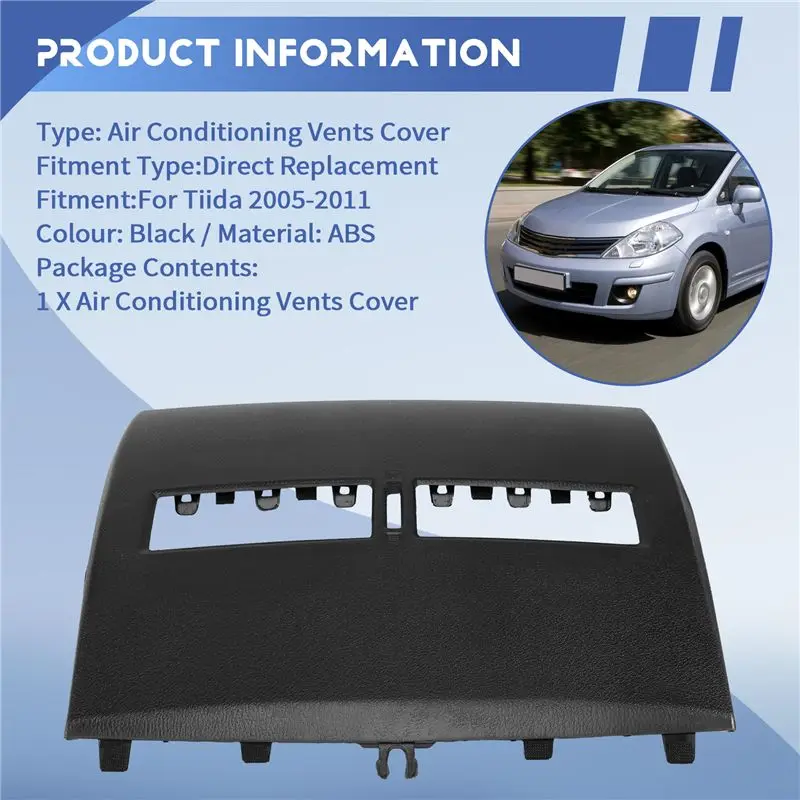A73X-Car Air Conditioner Outlet Finisher-Instrument Panel Air Conditioning Vents Cover Shell For Nissan Tiida 2005-2011 Black