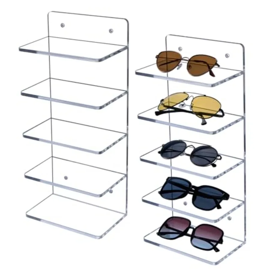 

5 Tier Clear Acrylic Sunglasses Holder Rack Wall Mounted Eye Glasses Shelf or Tabletop Display Stand Retail Eyewear Showcase St