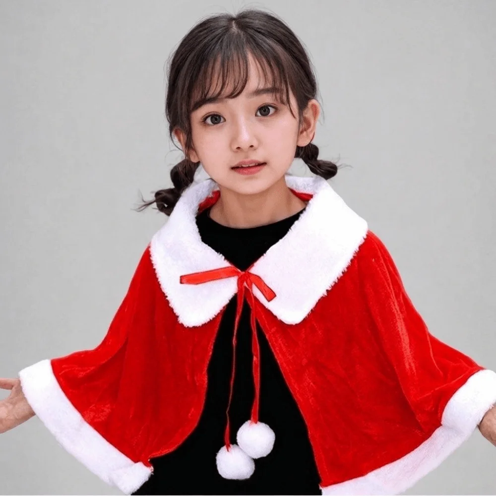 Simple Polyester Christmas Cloak Thick Warm Xmas Cape Windproof Plush Women Ponchos Adult