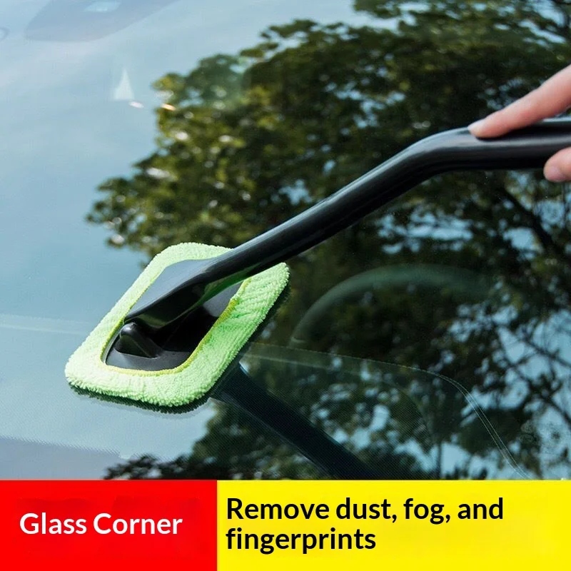 Windshield Cleaning Brush with Long Handle 180° Rotating Head, Microfiber Car Glass Cleaner for Fog Fingerprint Dust Removal