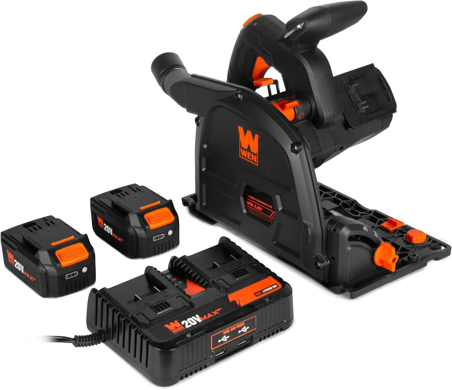 

Аккумуляторная 6,5-дюймовая гусеничная пила, бесщеточная с регулируемой скоростью, две аккумуляторы макс. 20 В, 4,0 Ач и зарядное устройство (20691)