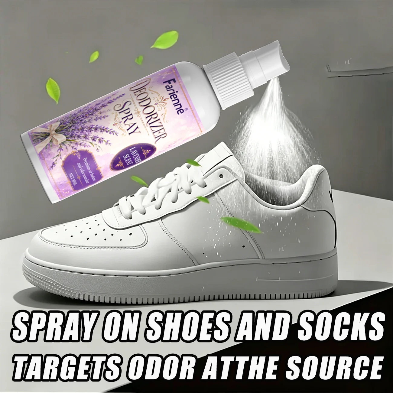 Farienne Shoe Deodorizer Spray Lavender Scent Odor Eliminator for Shoes Socks and Footwear Long-Lasting Freshness