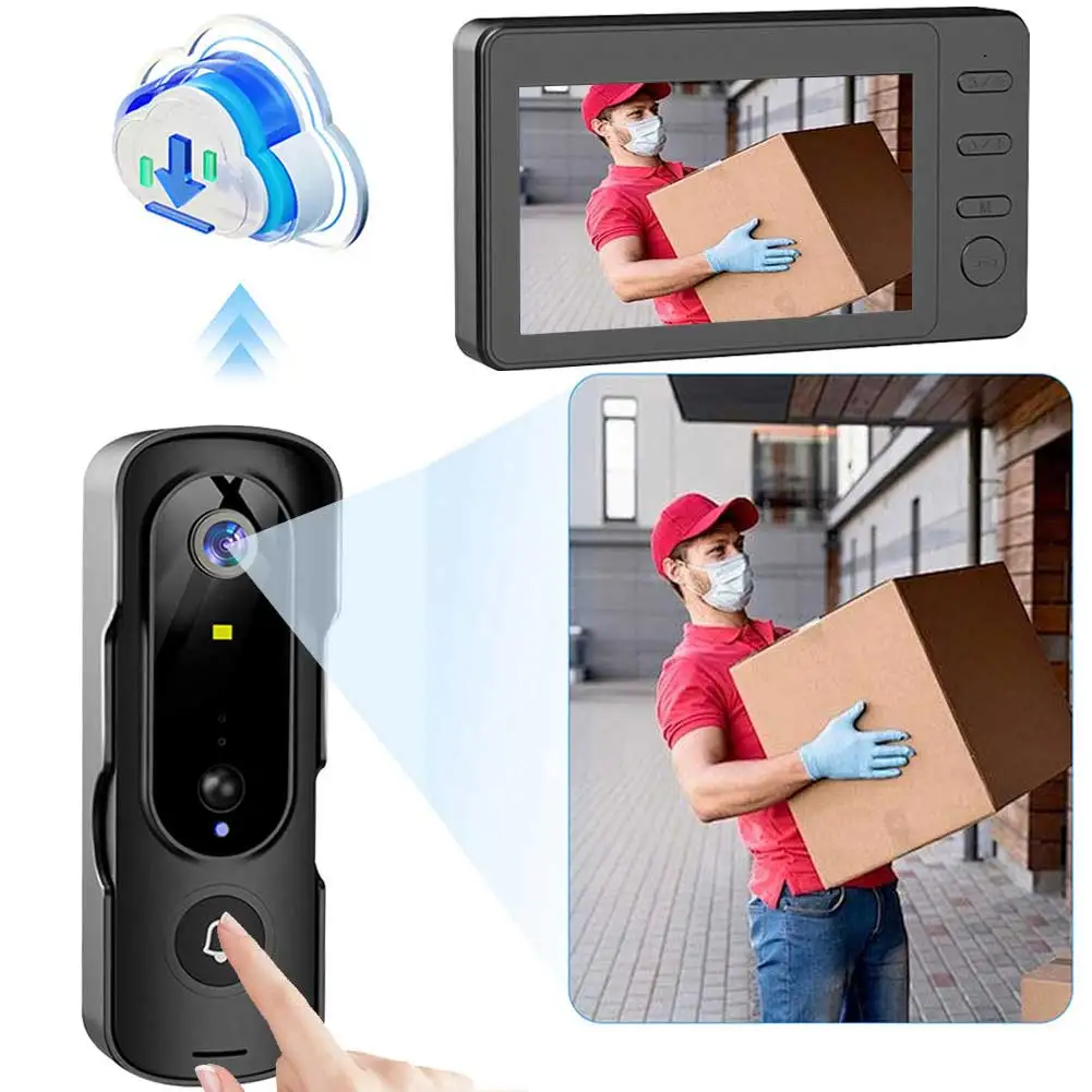

Wireless Video Doorbell Night Vision Intercom System Wireless Video Doorbell Camera with Monitor for Villa Home Office Apartment