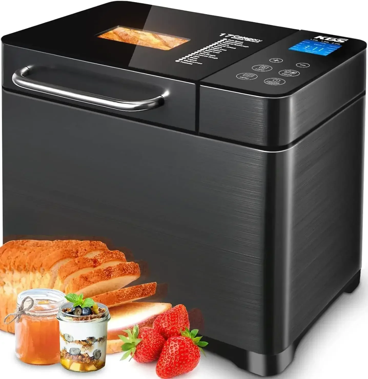 KBS Bread Maker-710W Dual Heaters, 17-in-1 Bread Machine Stainless Steel with Auto Nut Dispenser&Ceramic Pan, Gluten-Free