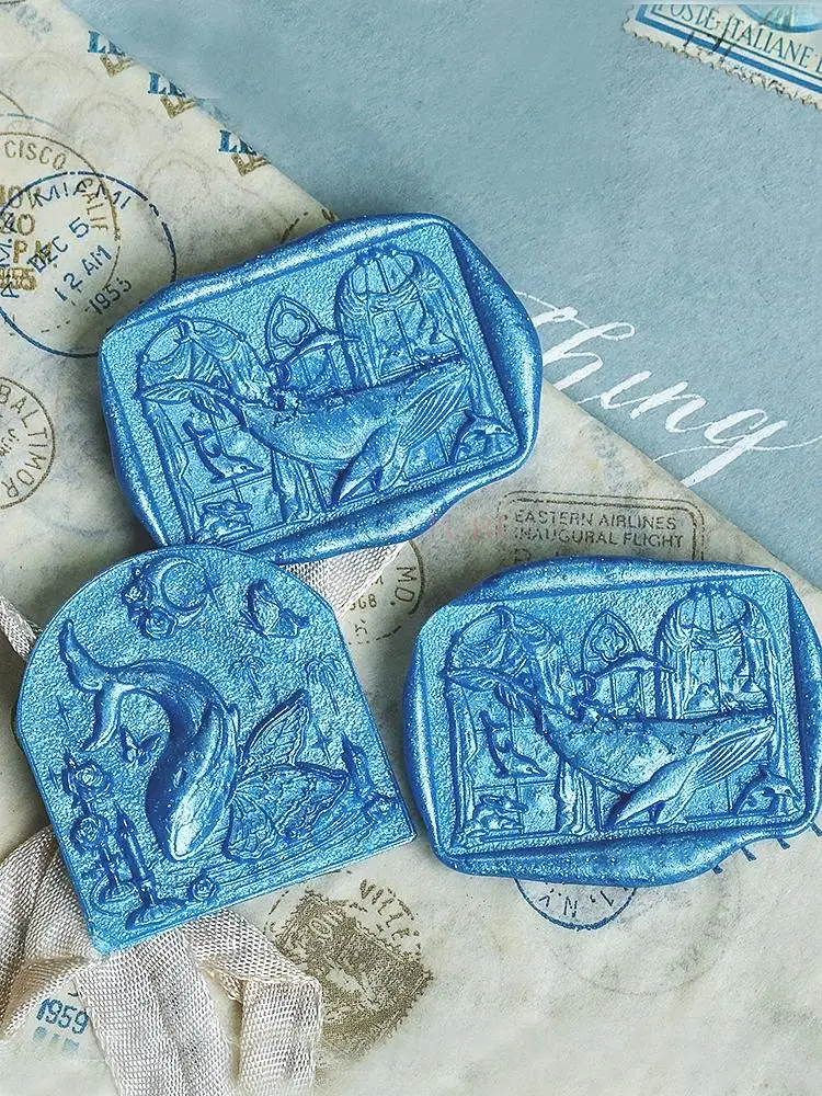 3D Embossed Wax Seal Stamp Retro Relief Frosted Whale Dream Butterfly DIY Gift Wrapping Wedding Greeting Card Decoration Tool