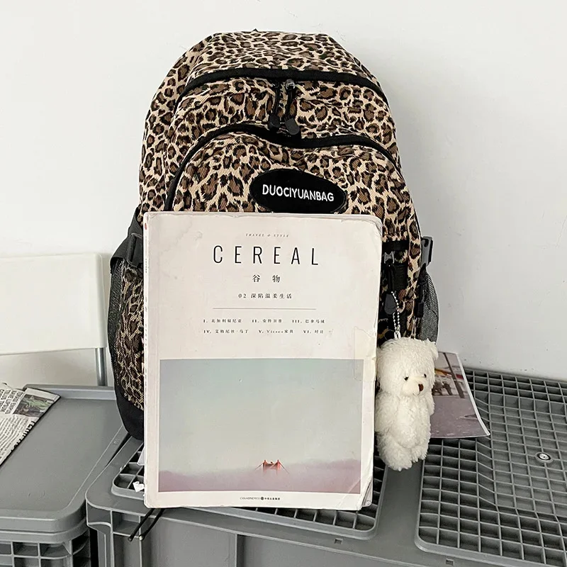 Fashion Girl College School Bag Casual Simple Women Backpack Leopard Book Packbags For Teenage Travel Shoulder Bags Laptop Bag