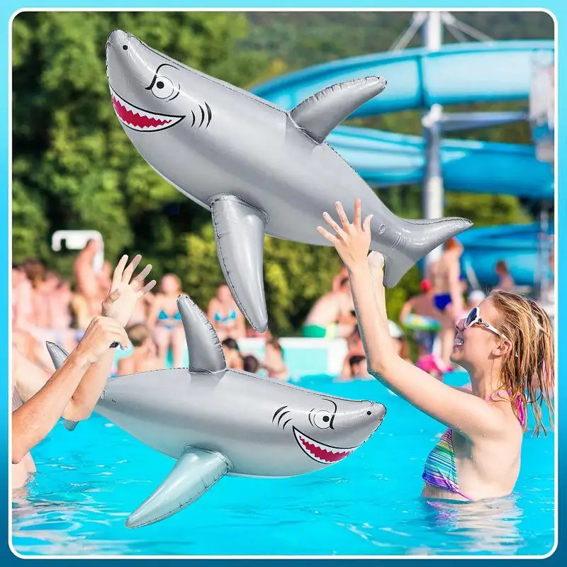 PVC Inflatable Gray Shark Pool Float Inflatable Marine Animal Toy Ocean Themed Party Decor Photo Prop for Kids Swimming Pool