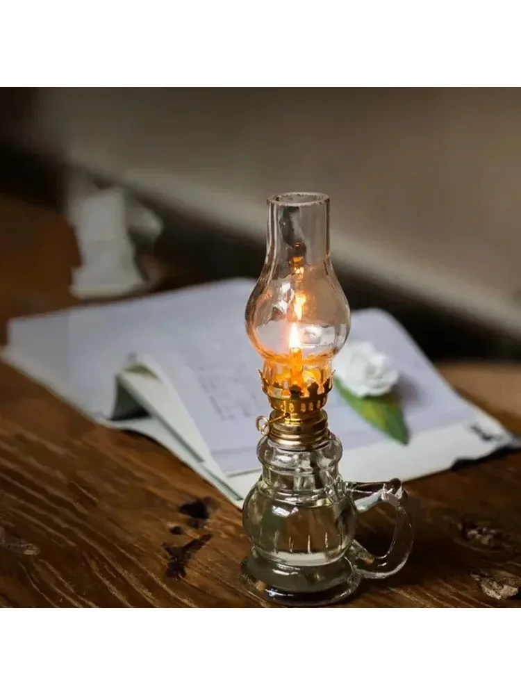 Lampe à kérosène Vintage avec couvercle en verre, 1 pièce, lampe à huile coupe-vent, éclairage d'urgence décoratif pour la maison, le mariage, le Camping