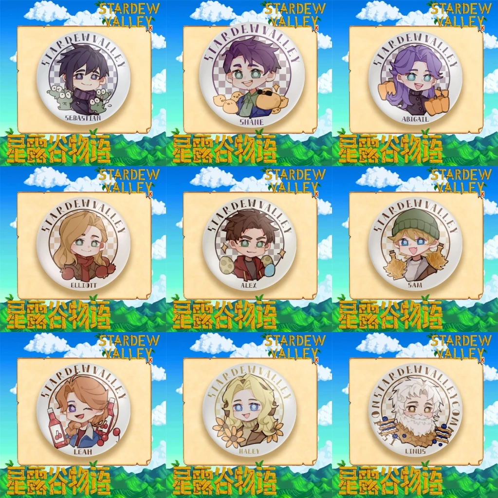 58mm Game Stardew Valley kawaii Characters culture Cosplay COSTUME Badge Pin SPTE Tinplate Brooch﻿ Prop Gilf