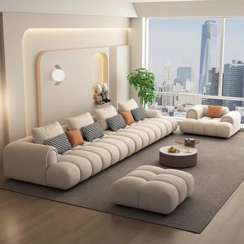 أريكة الرياح الكريمية، غرفة المعيشة السحابية المصنوعة من القماش الفاخر الخفيف، أريكة من القماش #5