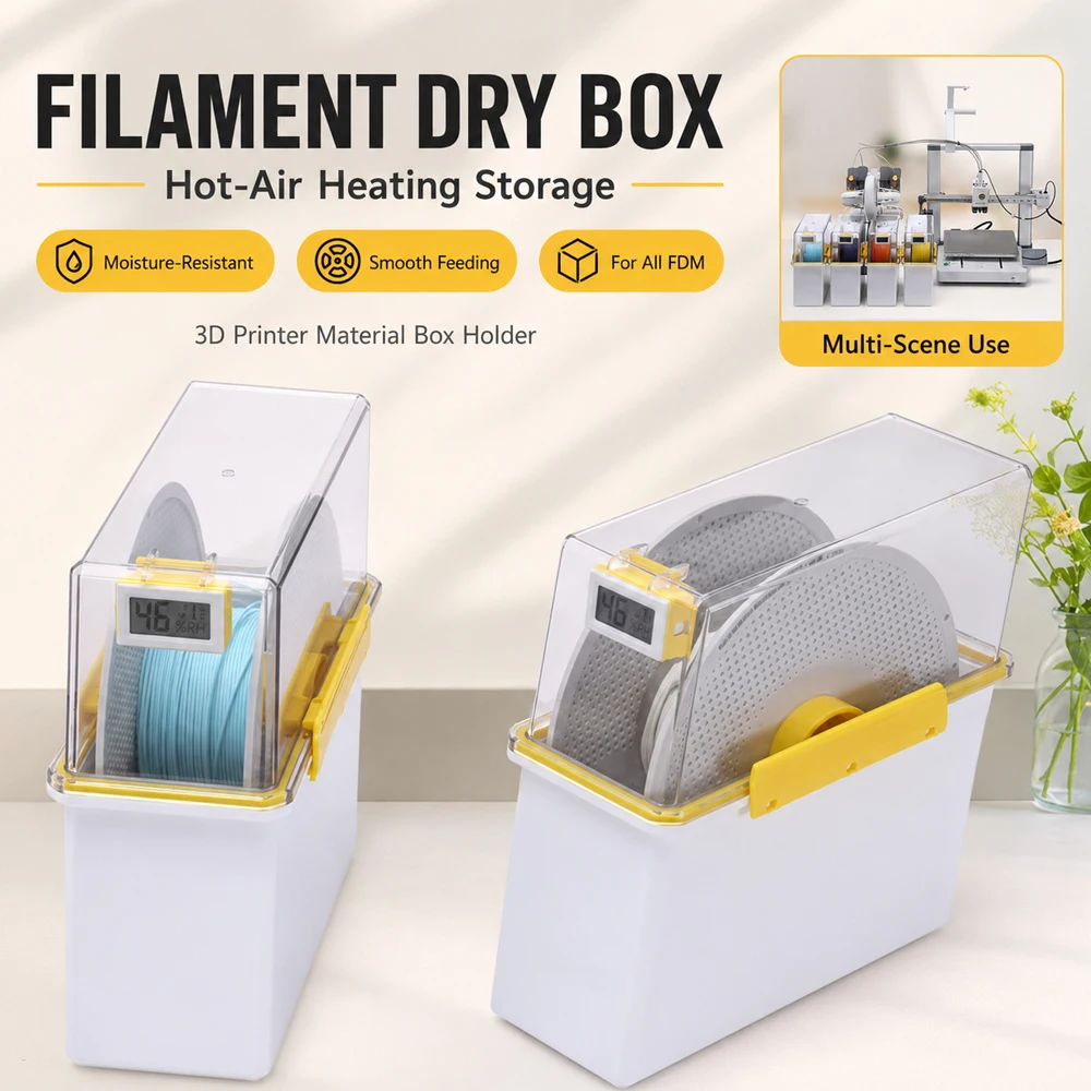 3D Printer Filament Box Hot-Air Heating Storage Box Moisture-Resistant Material Holder Smooth Feeding for FDM 1.75mm Spool