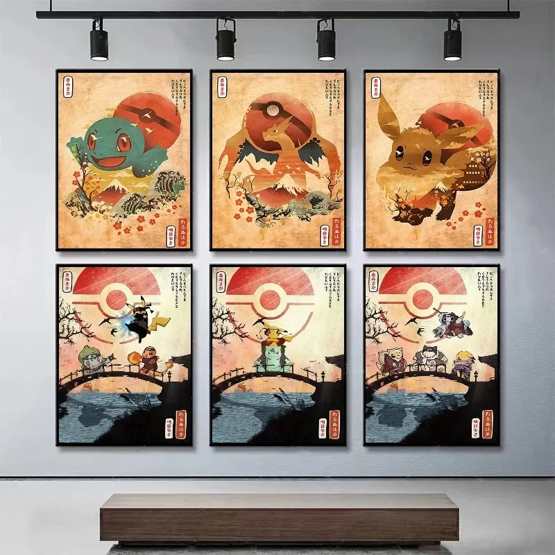 Anime Pokemon Japan Vintage style Poster Charizard Blastoise Venusaur Abstract Canvas Painting Wall Art Prints Living Room Decor