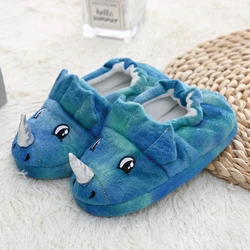 New Toddler Boys Slippers Indoor Winter Cartoon 3D Dinosaur Plush Warm Kid House Footwear Soft Rubber Sole Home Shoes Baby Items